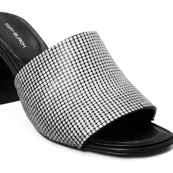 TORY BURCH Block T Chainmail Mule Sandal Size 8 - Picture 2 of 11